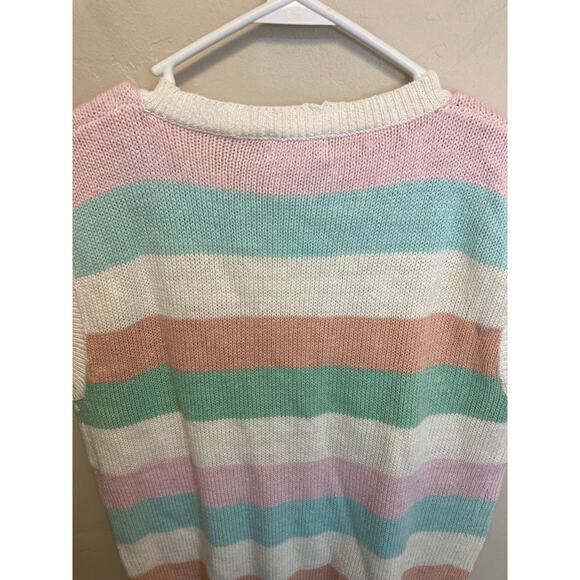 Wye Oaks 90's Vintage Pastel Striped Sleeveless Button Up Sweater Size Medium - Picture 8 of 8
